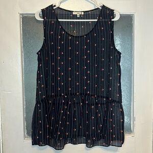 Cleo Kai Women’s Dark Navy Blue Sailboat patterned Sleeveless Blouse Size M